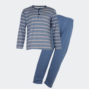 Pijama hombre punto fino LARGO con tapeta dos botones a rayas