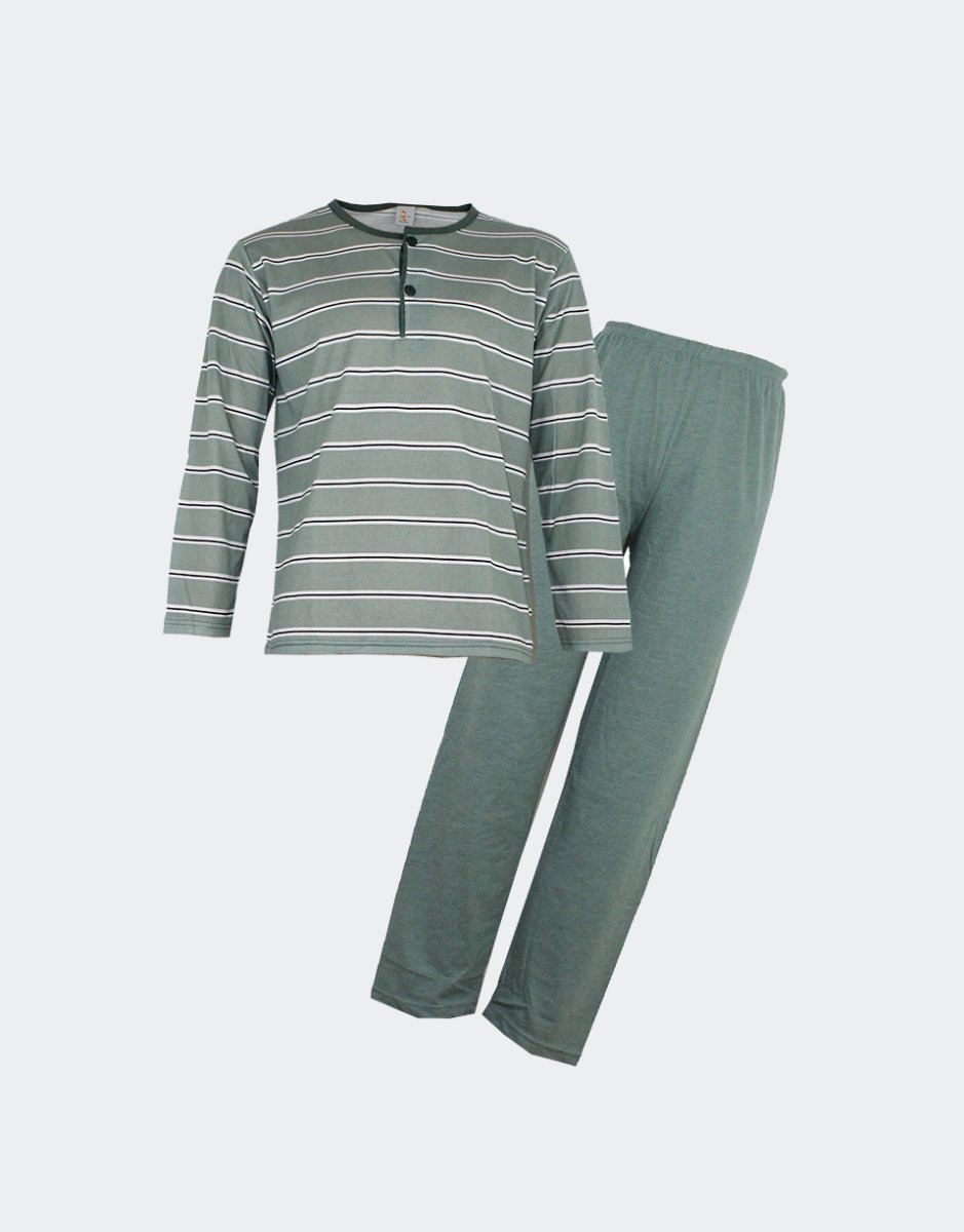 Pijama hombre punto fino LARGO con tapeta dos botones a rayas - Imagen 3