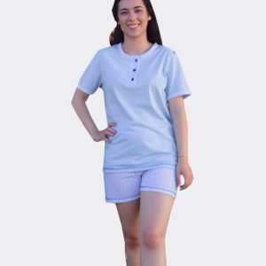 Pijama mujer punto CORTO con tapeta tres botones estampado florecitas