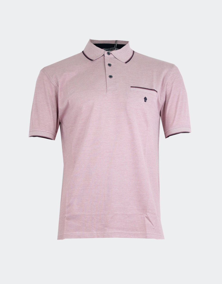 Polo hombre punto piqué jaspeado con detalle en bolsillo, mangas y cuello con pequeña franjas