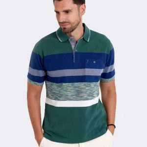 Polo hombre MANGA CORTA franjas anchas verde-azul