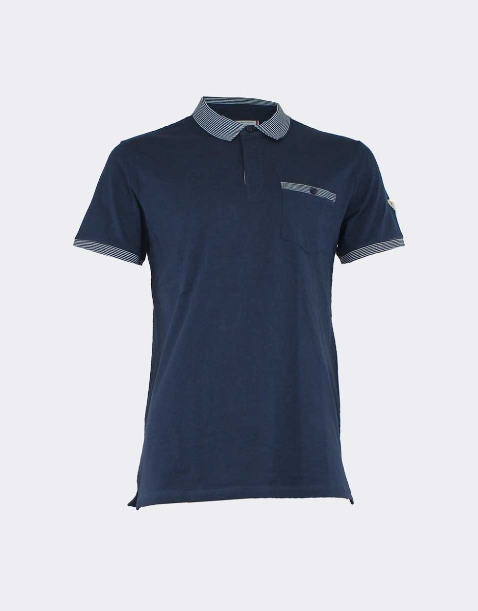 Polo hombre manga corta PRIVATA con bolsillo color liso con detalle rayas en cuello, mangas y bolsillo