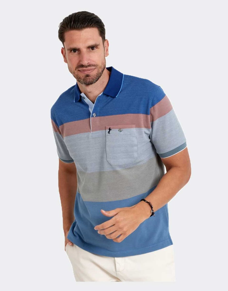 Polo hombre manga corta franjas anchas  colores azul, verdoso, beig y asalmonado - Imagen 2