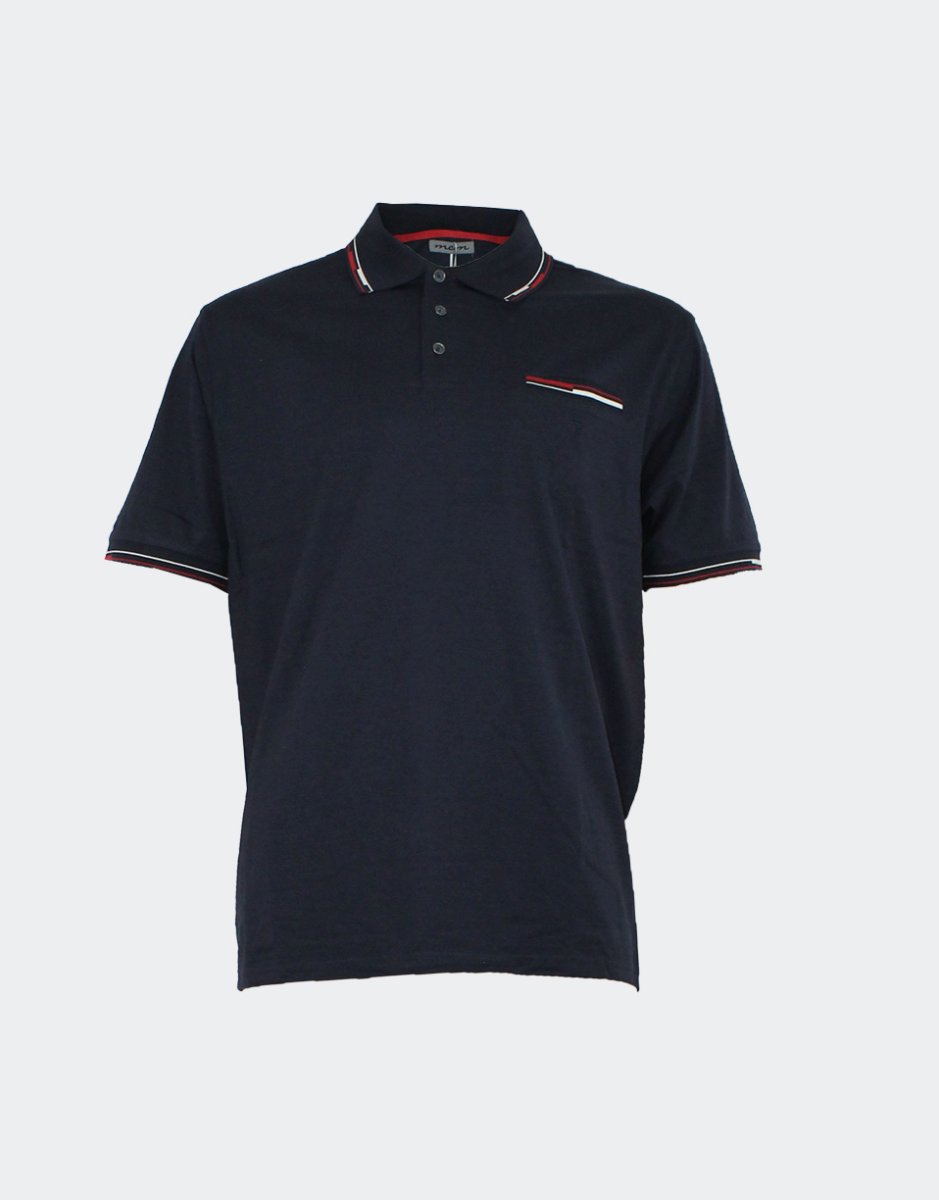 Polo hombre punto MANGA CORTA liso con detalle ralla en cuello, bolsillo y mangas