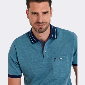 Polo hombre punto MANGA CORTA piqué bicolor con detalle color en cuello y mangas