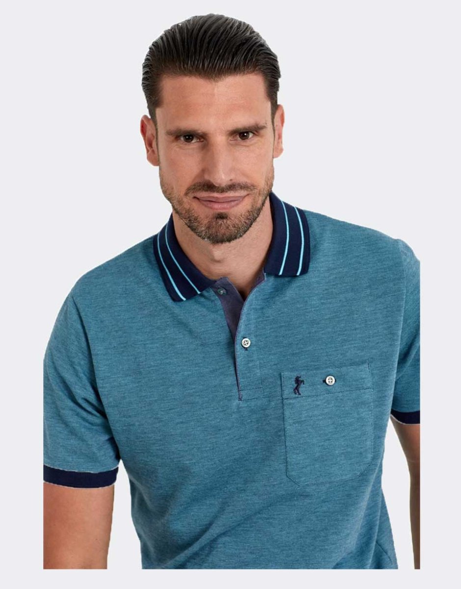 Polo hombre punto MANGA CORTA piqué bicolor con detalle color en cuello y mangas