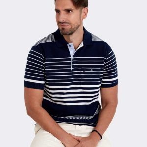 Polo hombre punto MANGA CORTA rayas de diferentes tamaños en blanco y marino