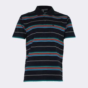 Polo hombre punto  MANGA CORTA rayas diferentes anchos de colorines con fondo marino