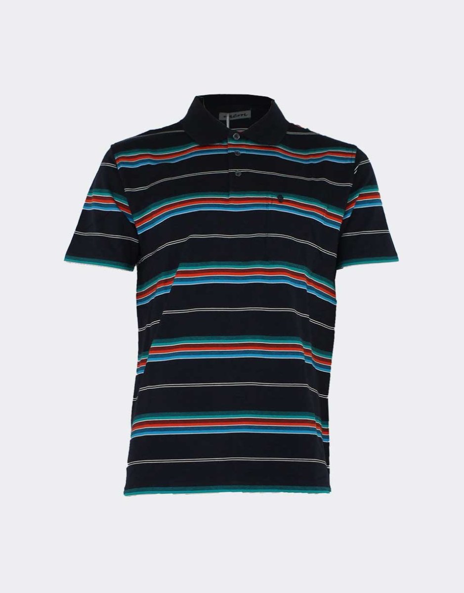 Polo hombre punto MANGA CORTA rayas diferentes anchos de colorines con fondo marino