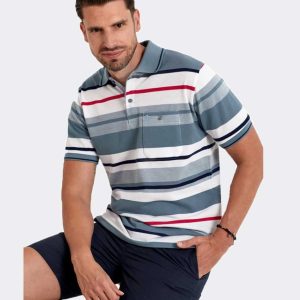 Polo hombre punto MANGA CORTA yayas diferenches anchos en blanco, marino, gris claro y rojo