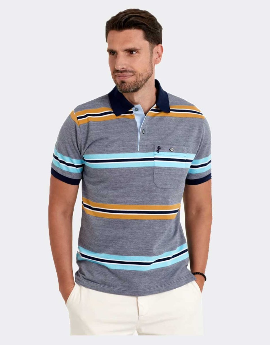 Polo hombre ‘trilíneas’ azul-marino y mostaza-marino punto MANGA CORTA - Imagen 2