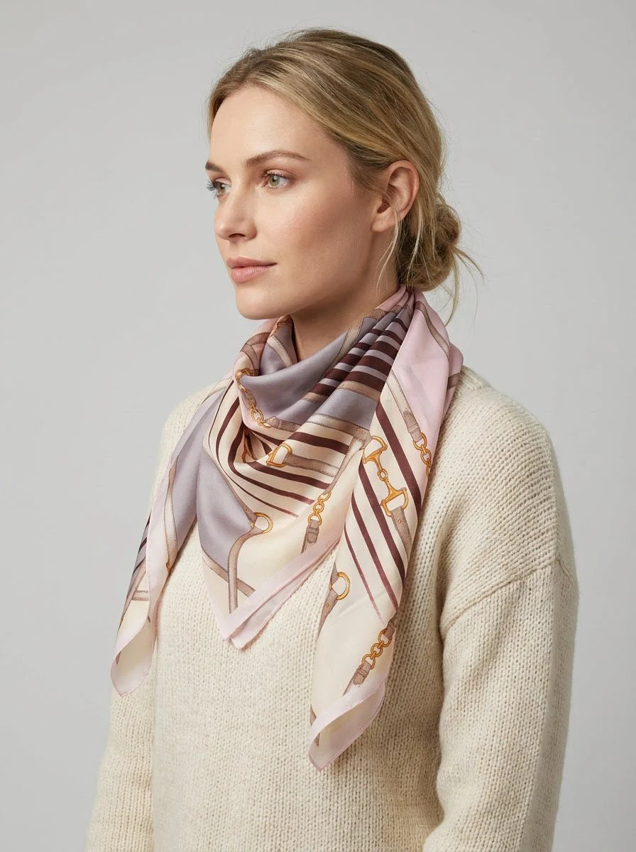 Women Silk Printed Satin Scarf - Imagen 8