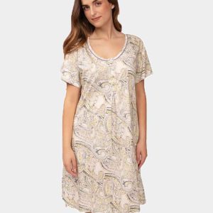 Camisón de mujer punto manga corta con tapeta estampado paisley abstracto