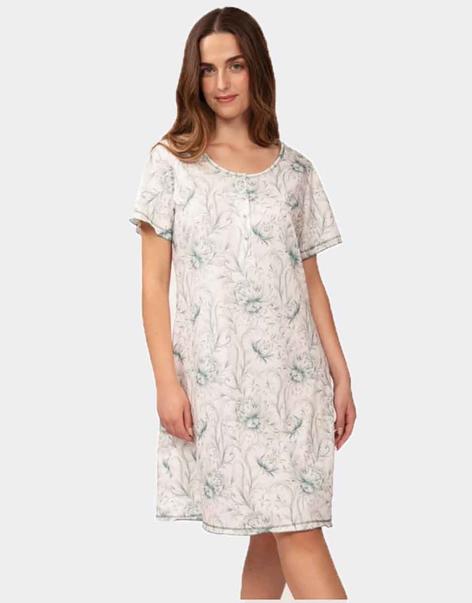Camisón de mujer manga corta con tapeta estampado flores verdes apasteladas - Imagen 2