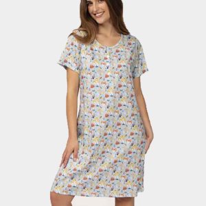Camisón de mujer manga corta con tapeta estampado setas
