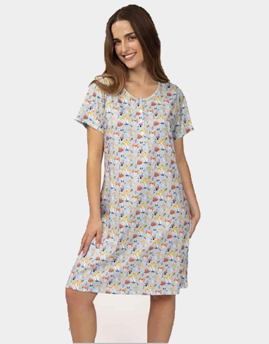Camisón de mujer manga corta con tapeta estampado setas - Imagen 2