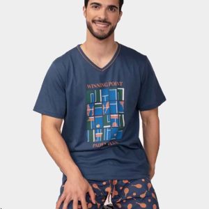 Pijama CORTO de hombre punto escote pico con dibujo ‘tenis’