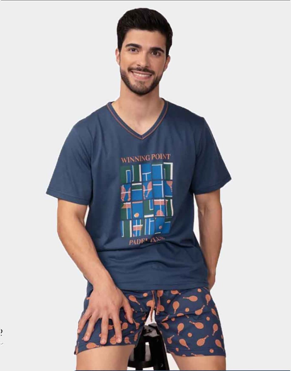 Pijama CORTO de hombre punto escote pico con dibujo ‘tenis’ - Imagen 2