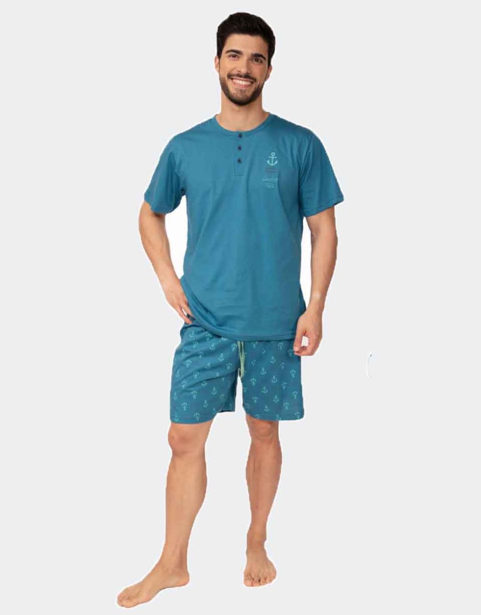 Pijama CORTO de hombre de punto cuello redondo con abertura botones con dibujo ‘ancora’ - Imagen 2