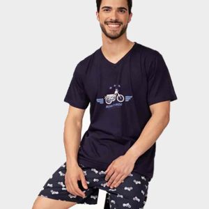 Pijama de hombre punto CORTO con dibujo de una moto