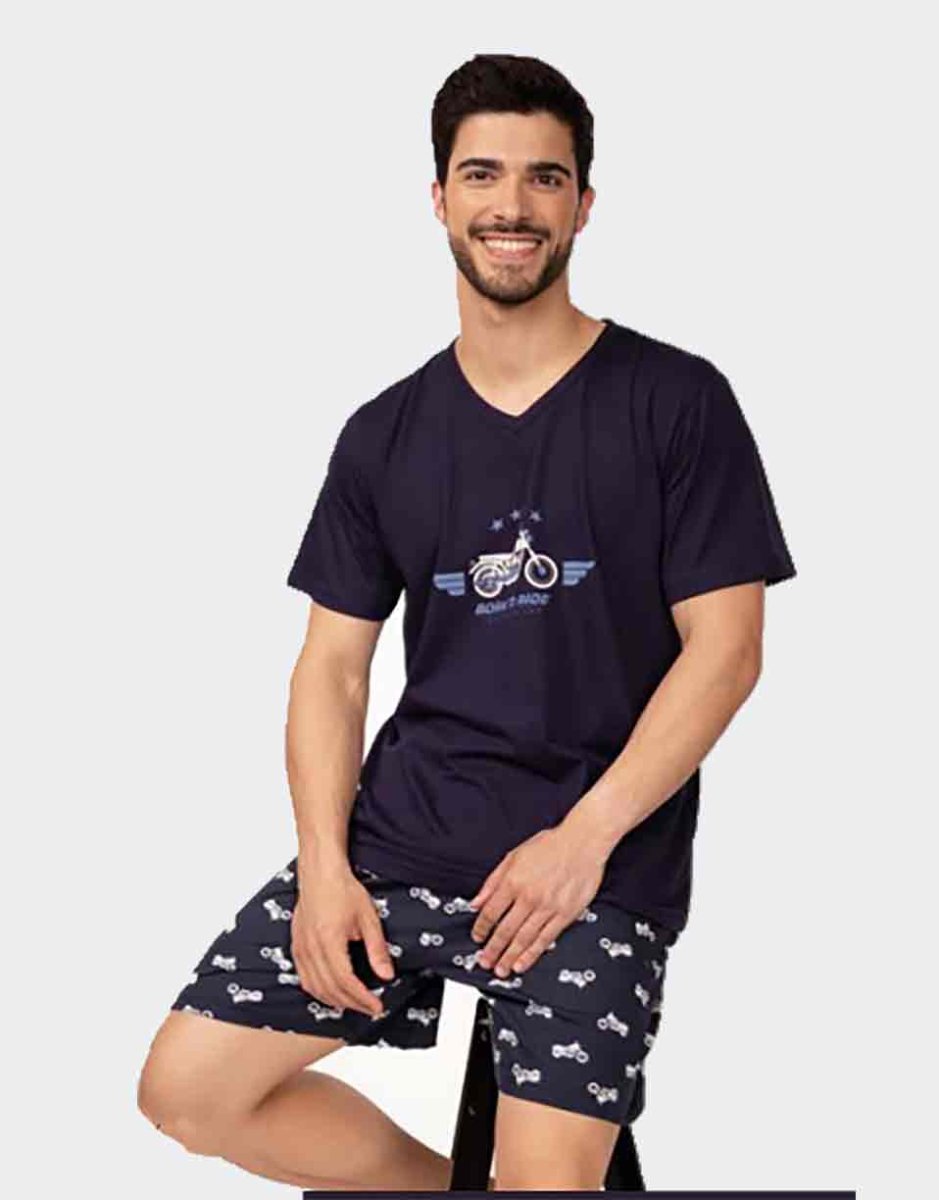 Pijama de hombre punto CORTO con dibujo de una moto - Imagen 2