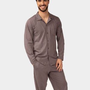 Pijama de hombre punto fino ABIERTO largo  con rayas