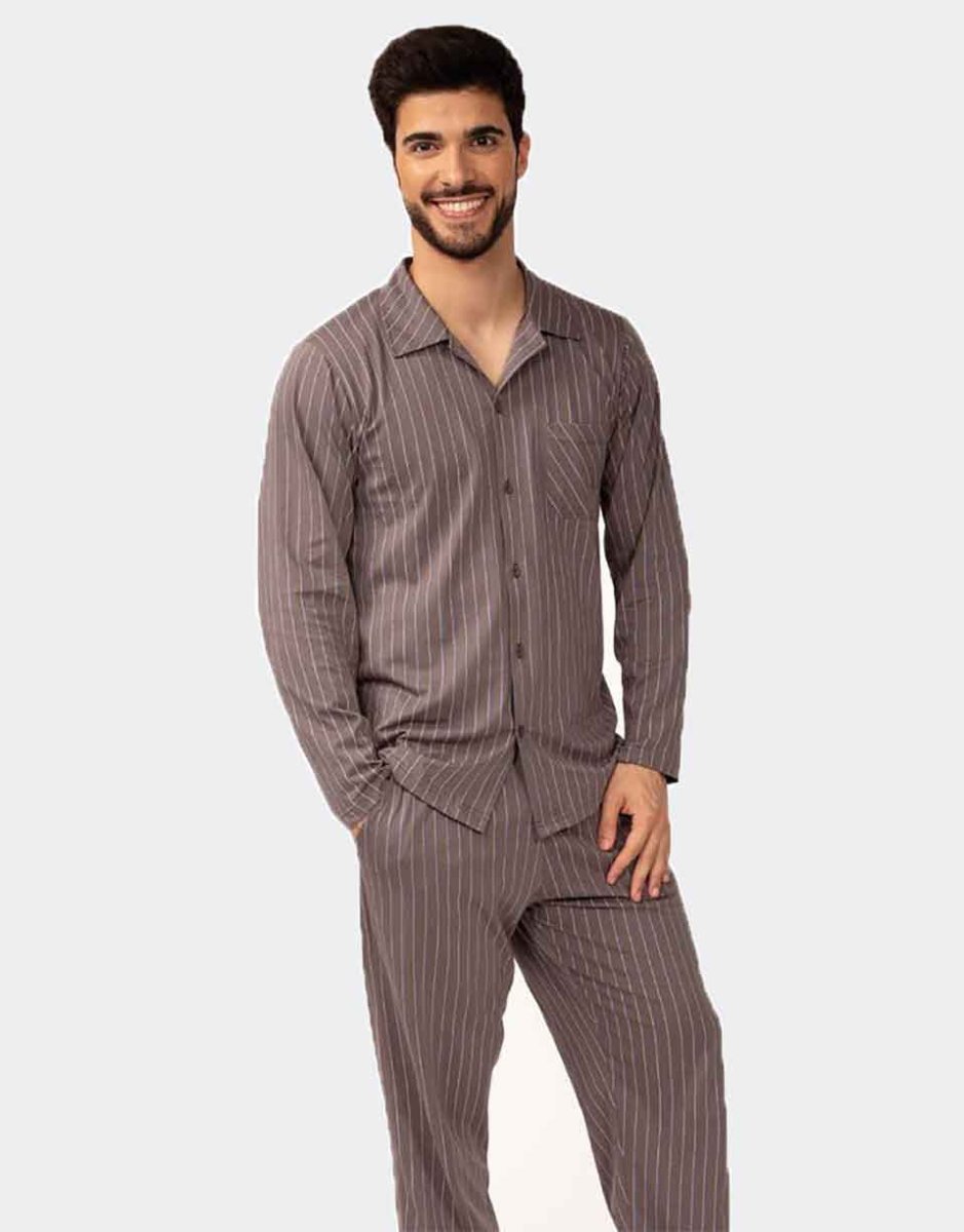 Pijama de hombre punto fino ABIERTO largo con rayas