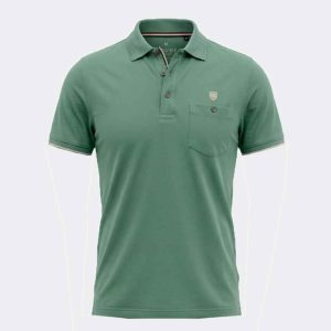 Polo punto piqué fino de hombre  manga corta con bolsillo color liso con detalle raya en mangas