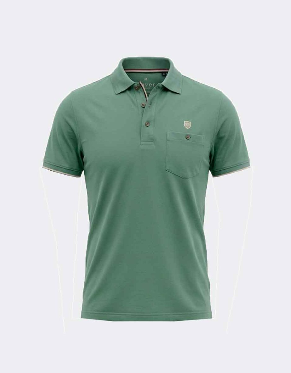 Polo punto piqué fino de hombre manga corta con bolsillo color liso con detalle raya en mangas