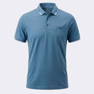 Polo hombre manga corta tejido piqué fresco con bolsillo y detalle líneas cuello y mangas