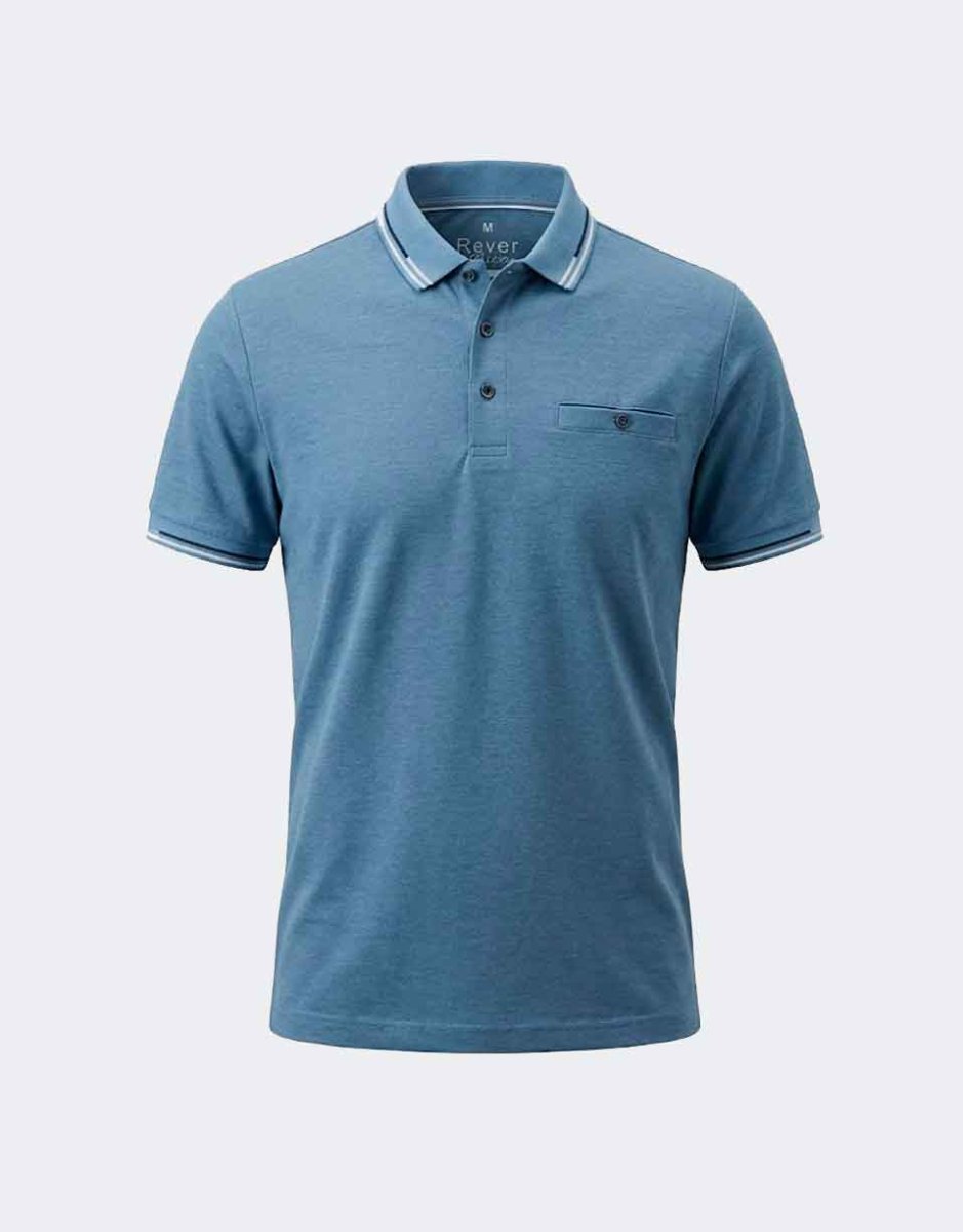 Polo hombre manga corta tejido piqué fresco con bolsillo y detalle líneas cuello y mangas - Imagen 2