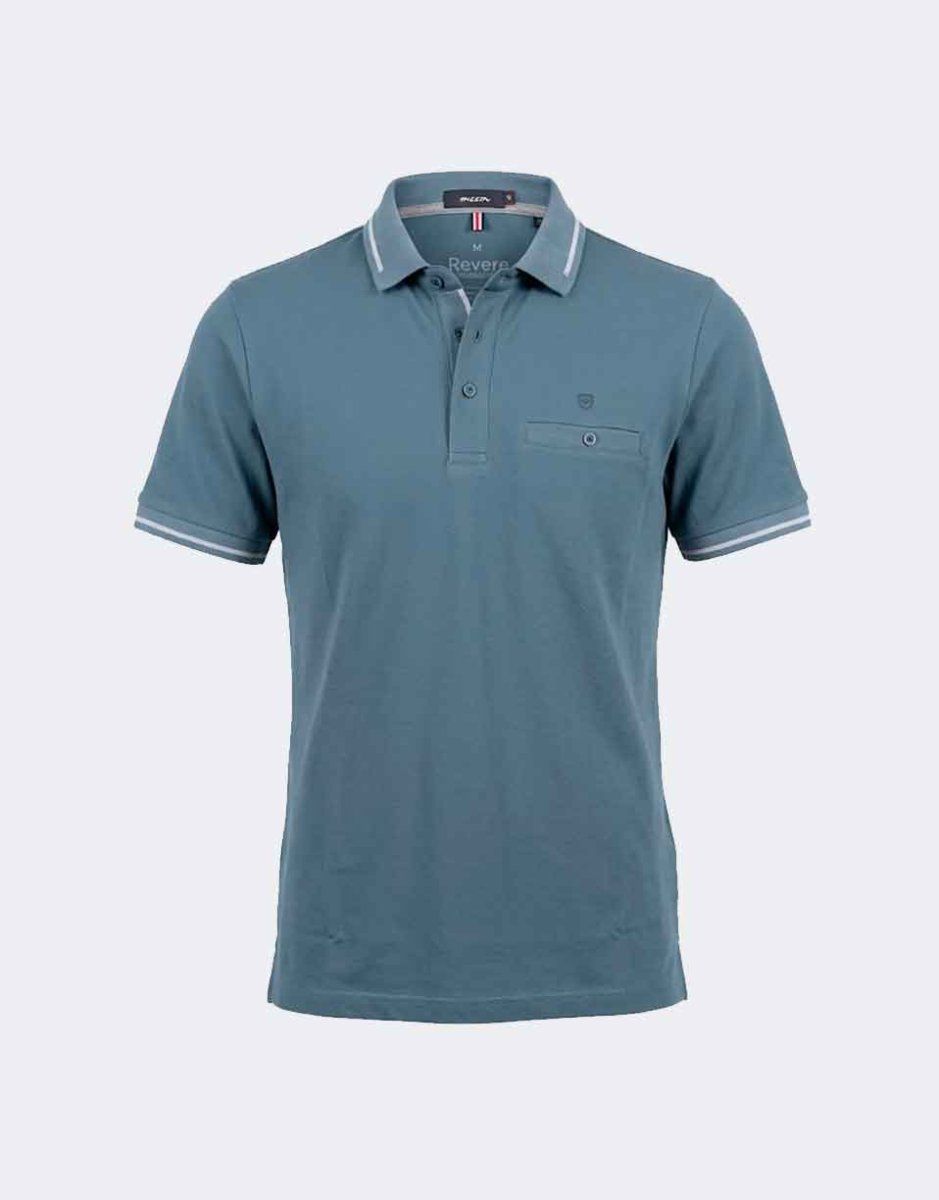 Polo manga corta de hombre tejido piqué fresco con bolsillo con detalle franja en cuello y mangas