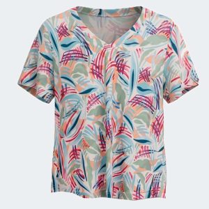 Camiseta manga corta mujer punto escote pico estampado abstracto colores