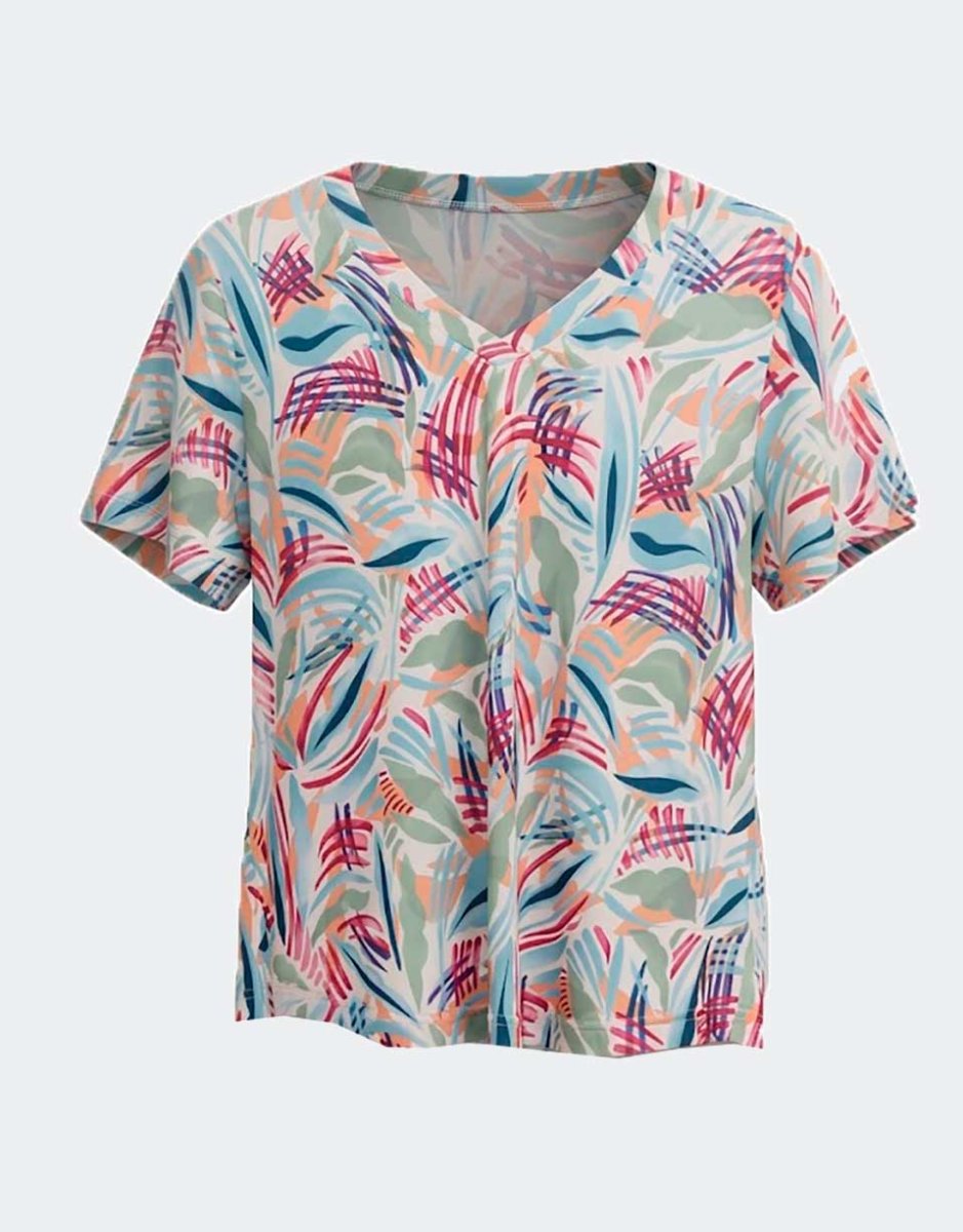 Camiseta manga corta mujer punto escote pico estampado abstracto colores