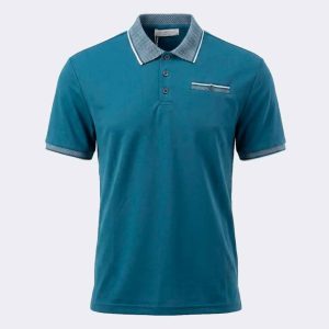 Polo manga corta hombre con bolsillo tejido piqué detalle rombitos en cuello, bolsillos y manga