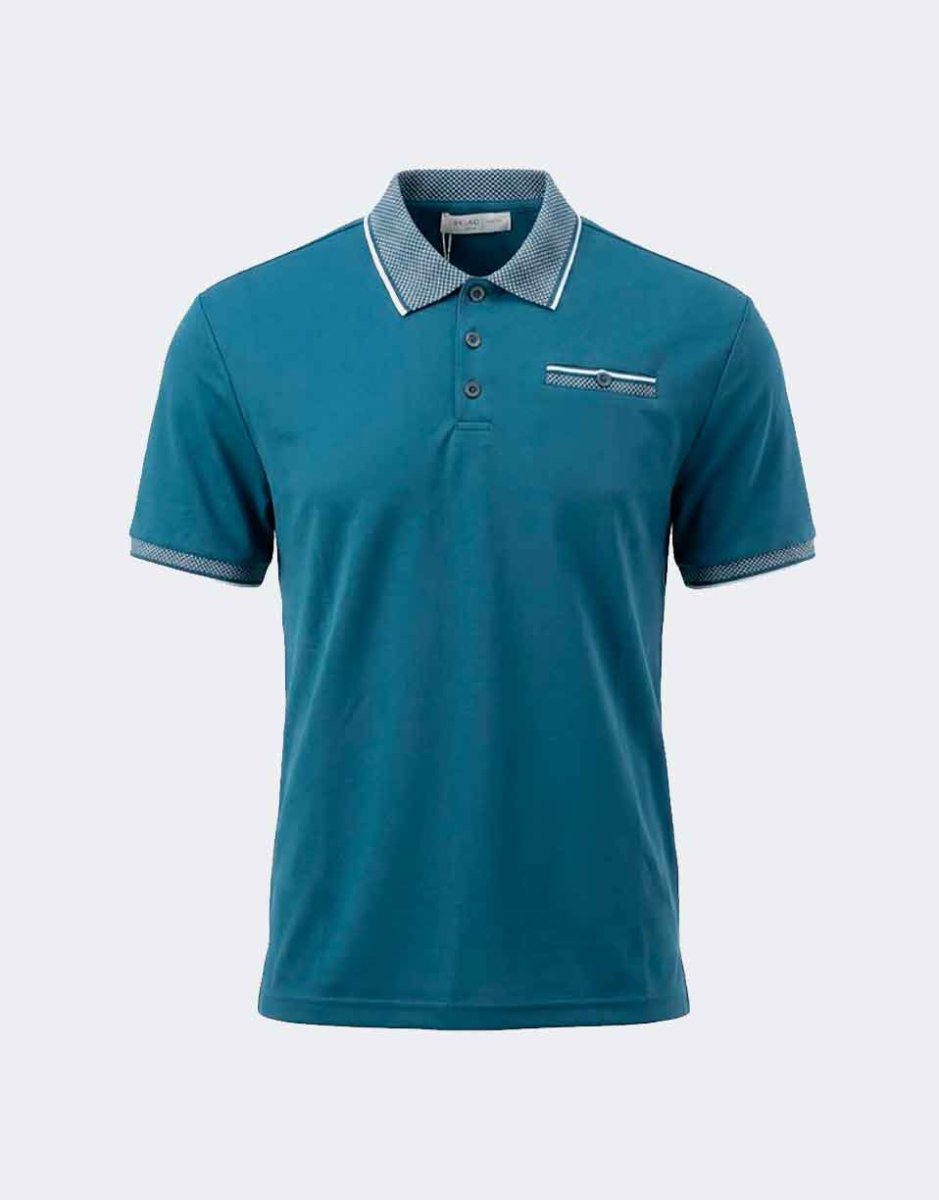 Polo manga corta hombre con bolsillo tejido piqué detalle rombitos en cuello, bolsillos y manga