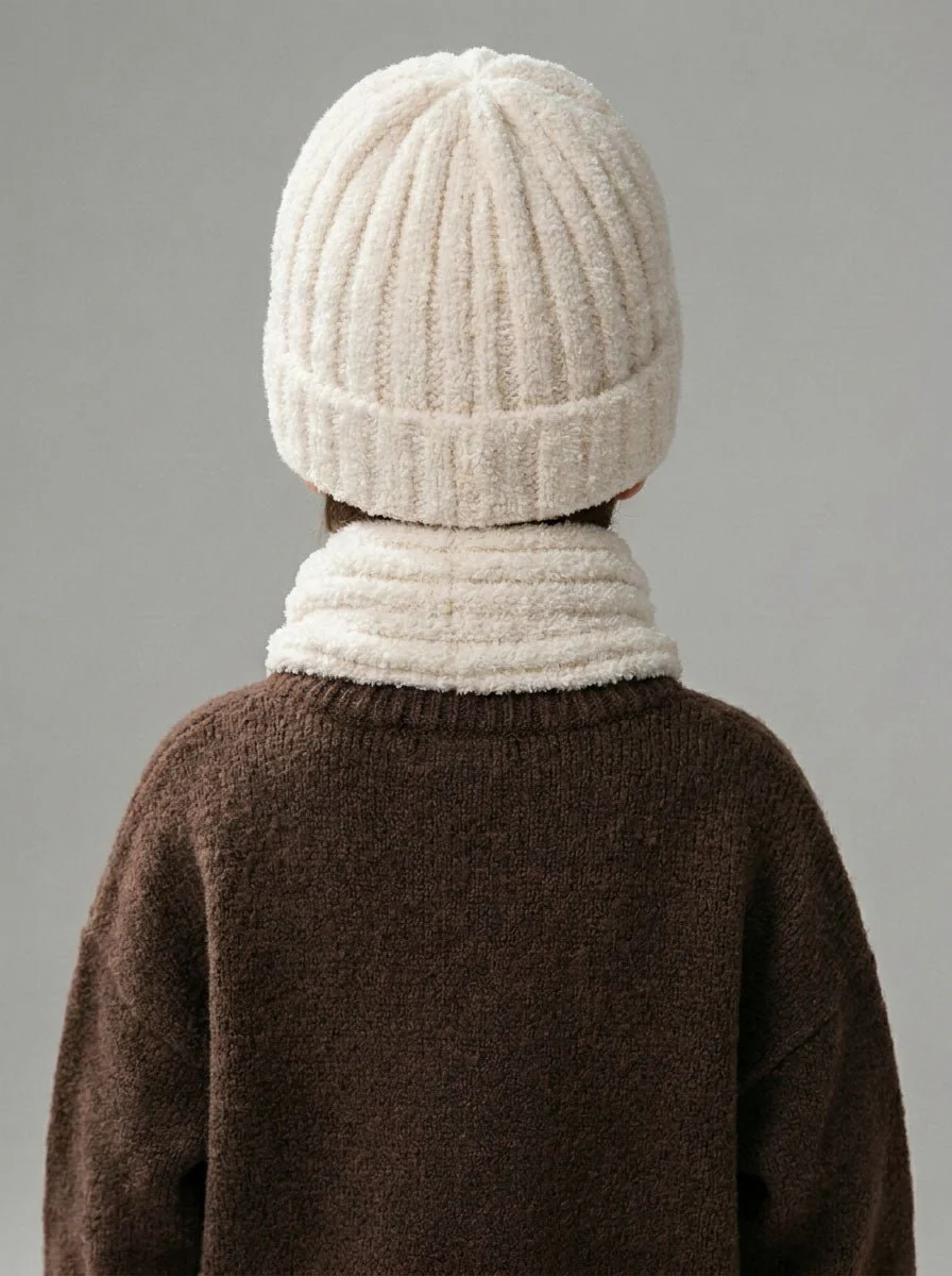 Kid Fuzzy Plush Knitted Hat Scarf Winter Set - Imagen 3