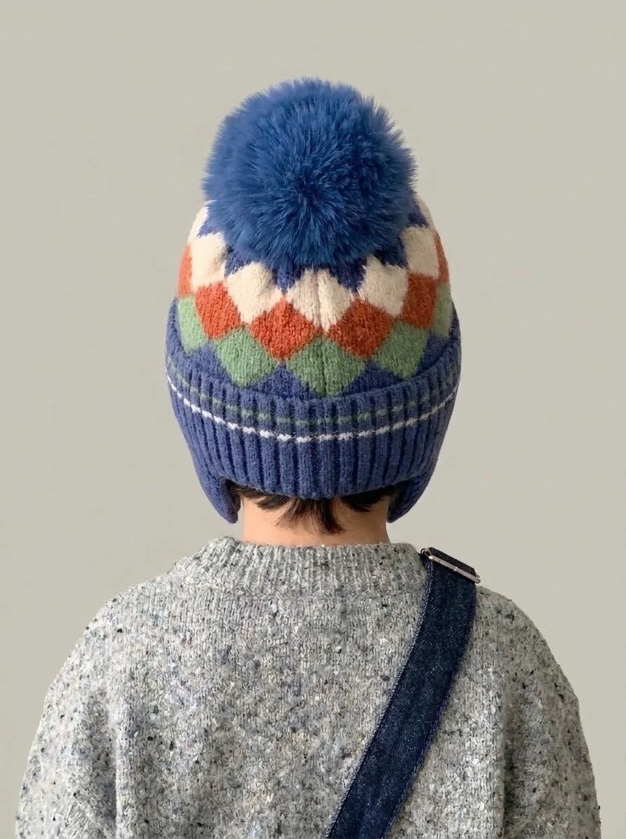 Kids Argyle Knit Earflap Beanie Hat - Imagen 3