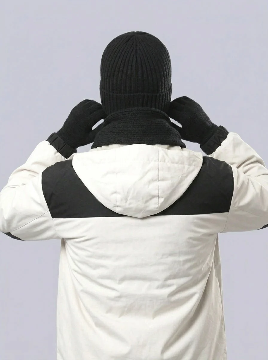 Men Knit Hat Scarf Gloves Set - Imagen 3