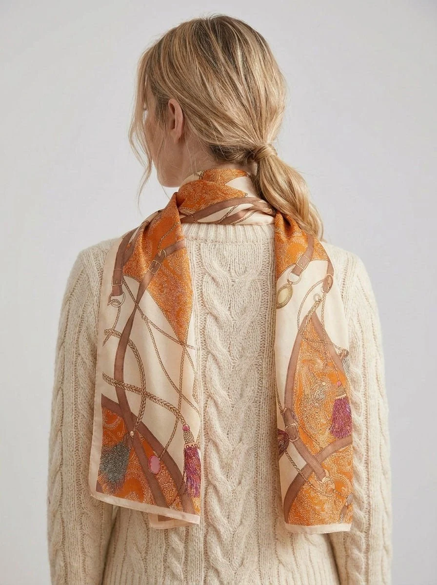 Women Silk Printed Satin Scarf - Imagen 3