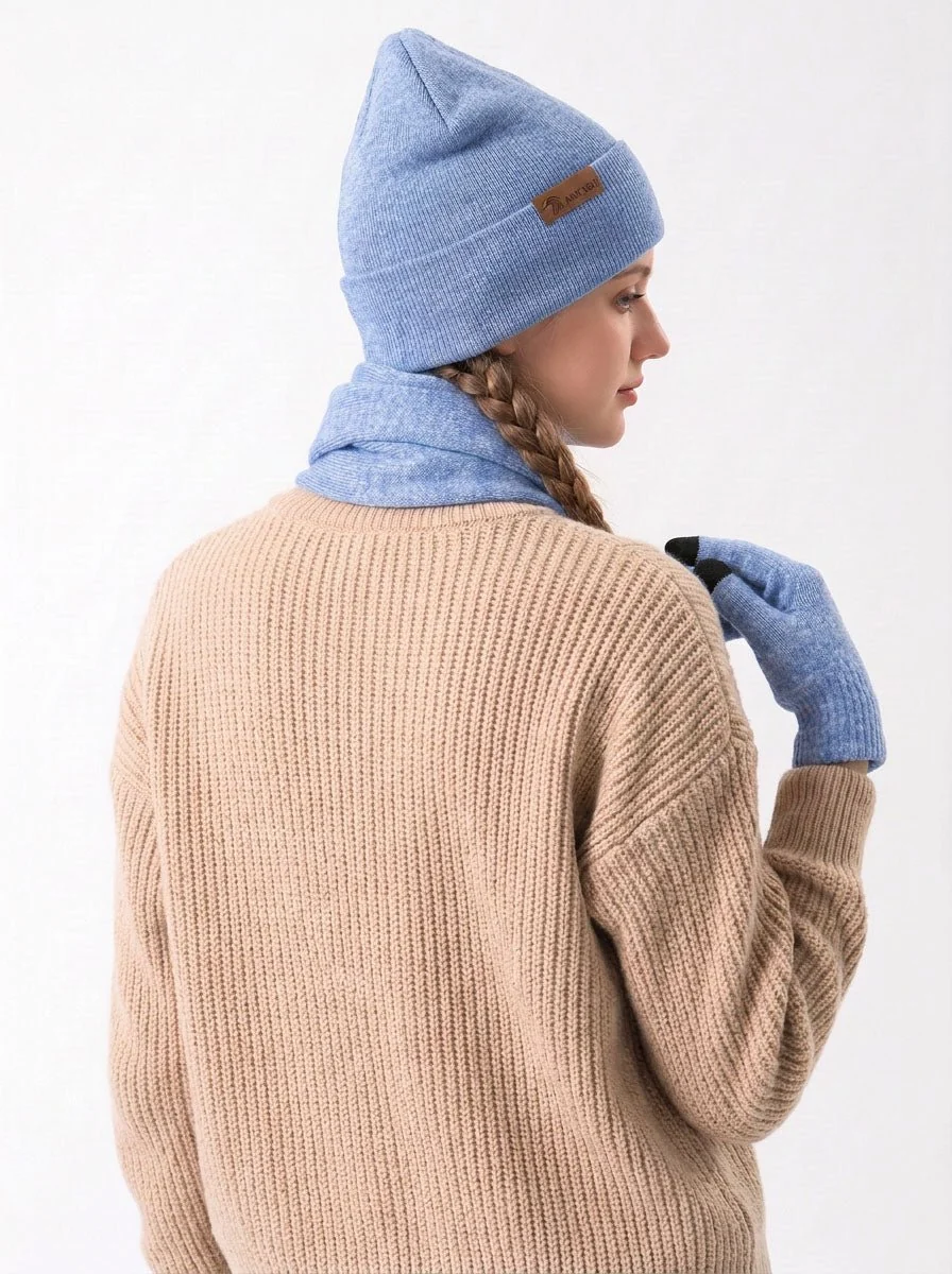Women Soft Knitted Hat Scarf Glove Set - Imagen 4