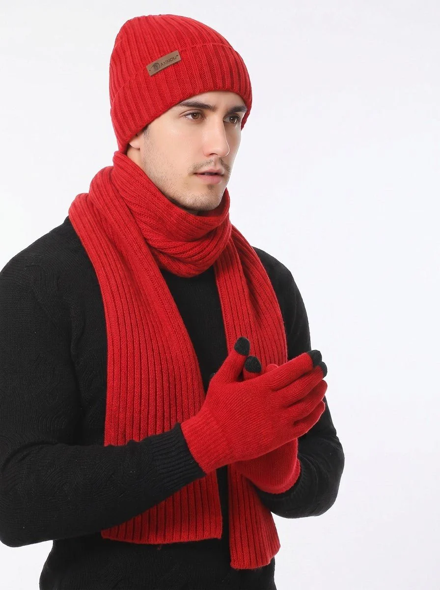 Men’s Knitted Hat Scarf Gloves Set - Imagen 6