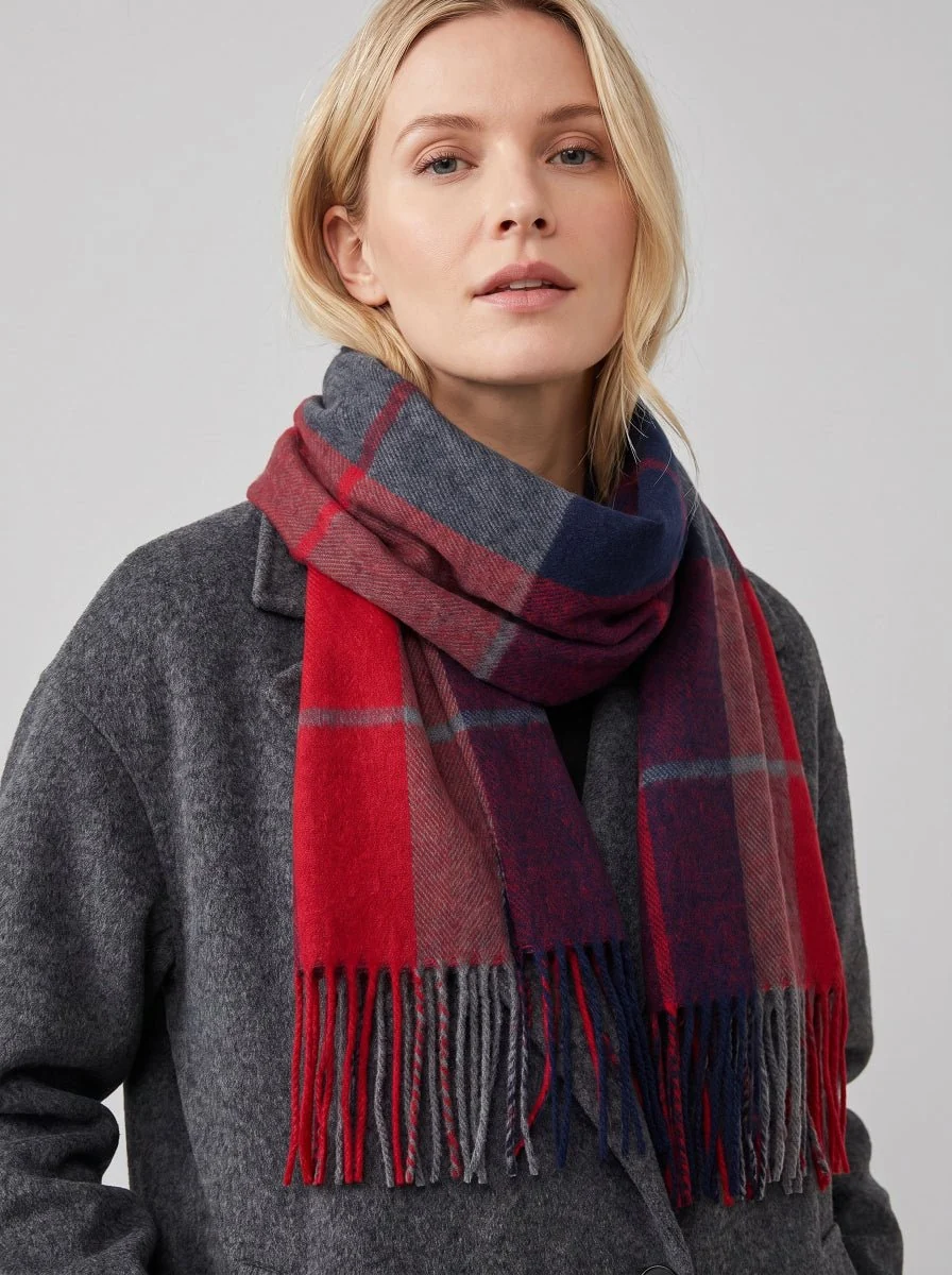 Women Checkered Tassel Scarf - Imagen 4