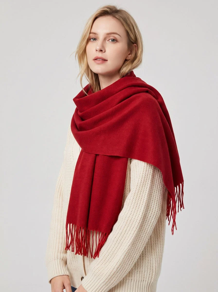 Women Ladies Solid Fringe Scarf - Imagen 5