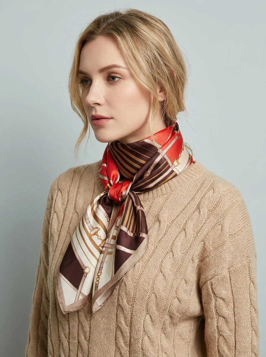 Women Silk Printed Satin Scarf - Imagen 6