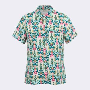 Blusa mujer tela manga corta cuello camisero estampado de colorines