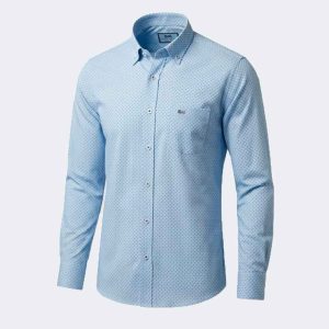 Camisa de hombre tela fina manga larga con pequeña muestra de rombitos