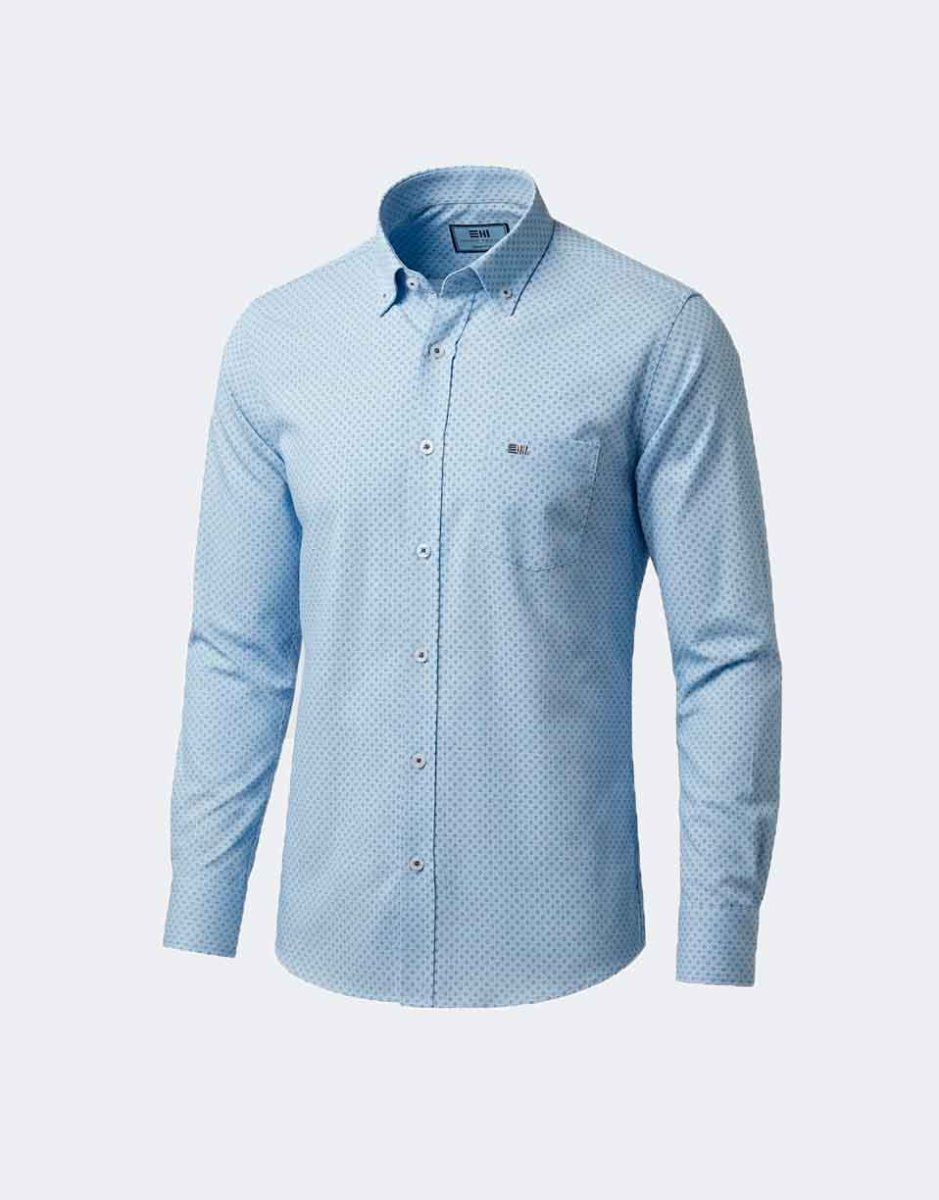 Camisa de hombre tela fina manga larga con pequeña muestra de rombitos