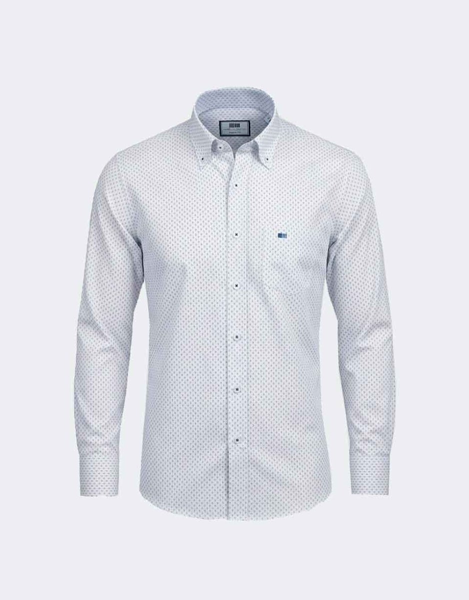 Camisa de hombre tela fina manga larga con pequeña muestra de rombitos - Imagen 3