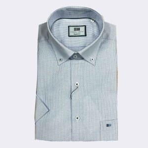 Camisa efecto semiliso de hombre manga corta en cuadro pequeñísimo